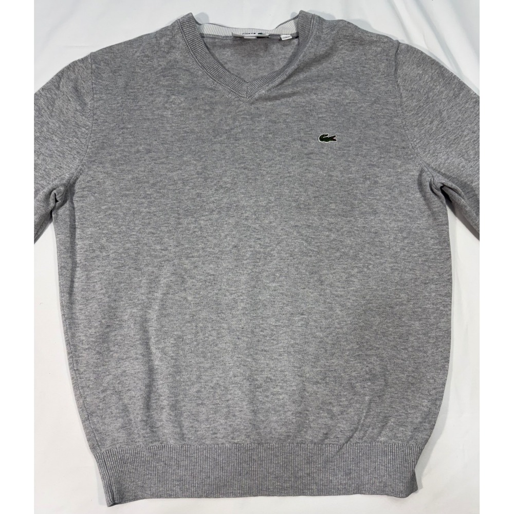 Lacoste Mens Classic Fit V-Neck Cotton Sweater Gray AH2183 M